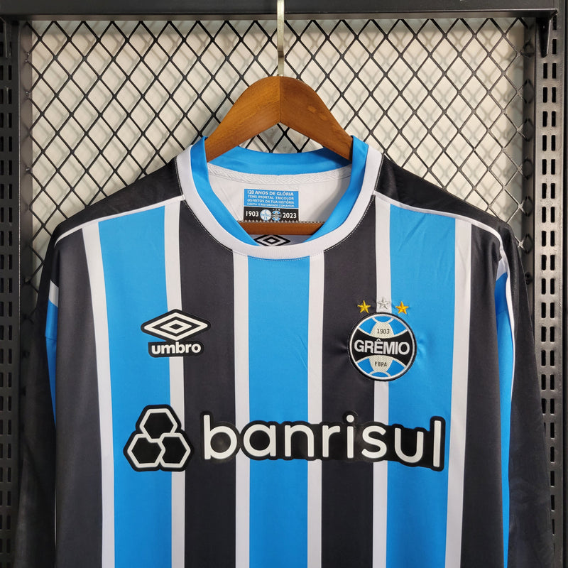 Grêmio I 23/24 Long Sleeve Blue and Black Men's Shirt