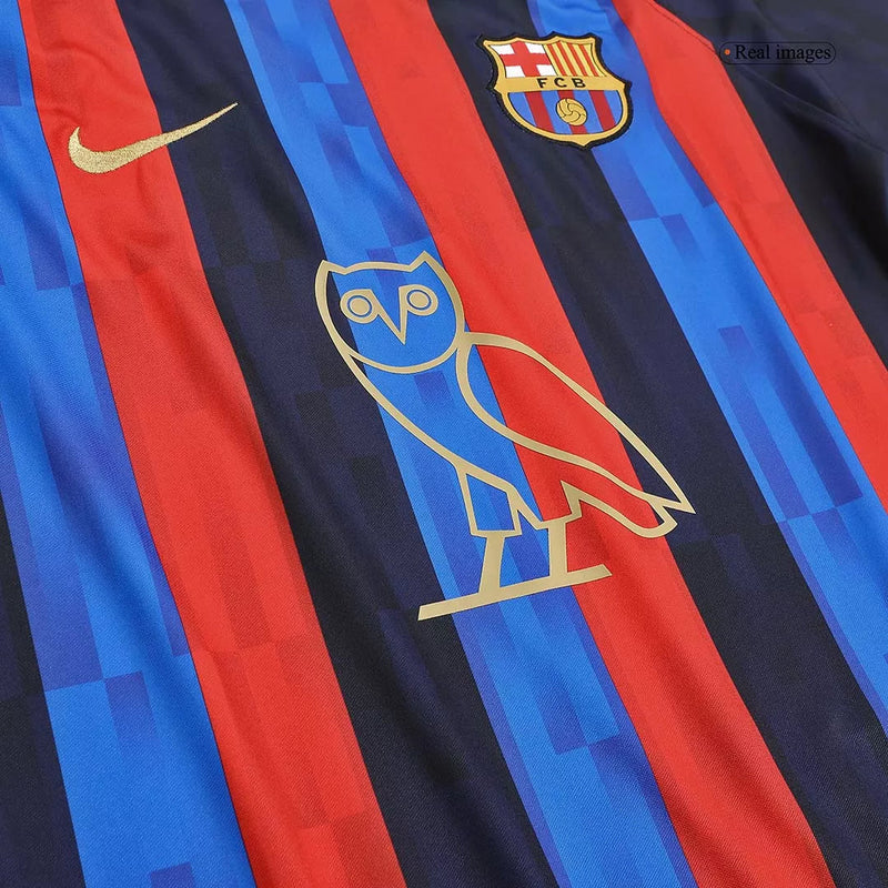 Camisa Barcelona Edição Especial Drake OVO 22/23 Vermelha e Azul Masculina