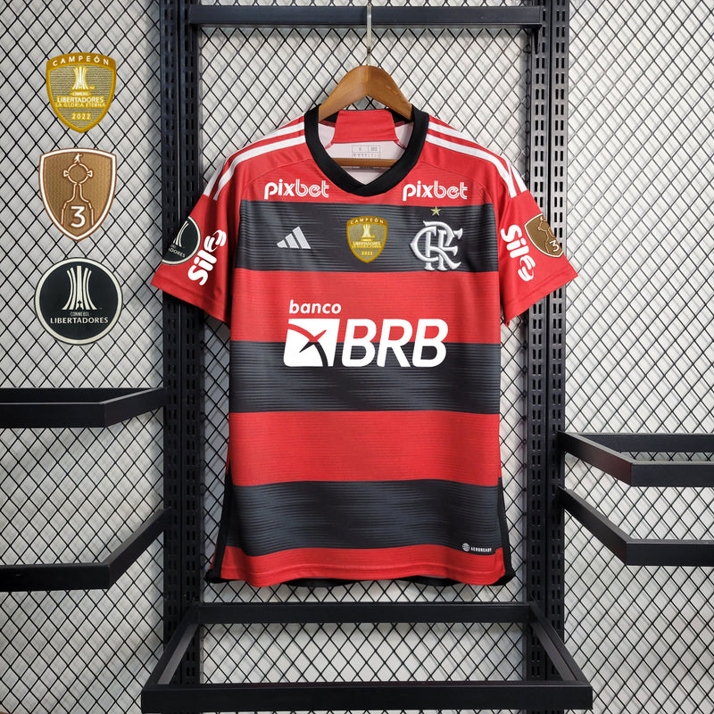 Flamengo I 23/24 Red/Black Shirt With Sponsorship and Patches for Men