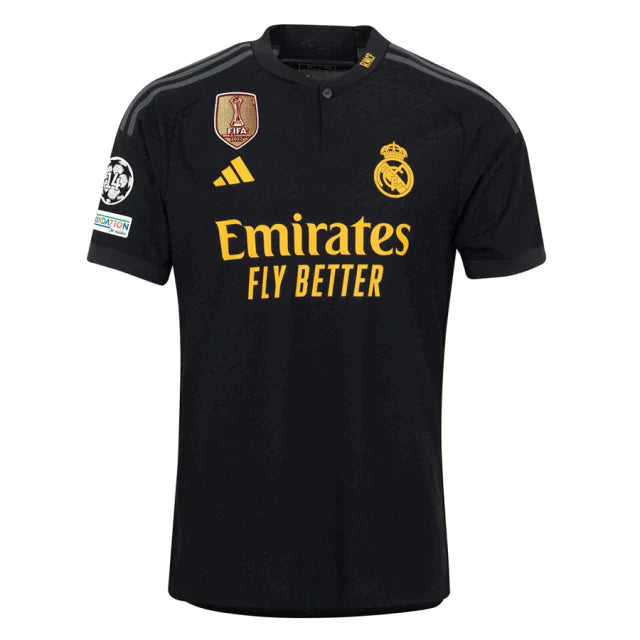 Camisa Real Madrid III 23/24 + Patches Preta Masculina