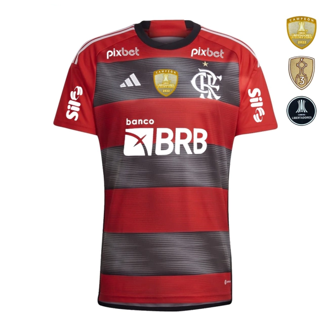 Flamengo I 23/24 Red/Black Shirt With Sponsorship and Patches for Men